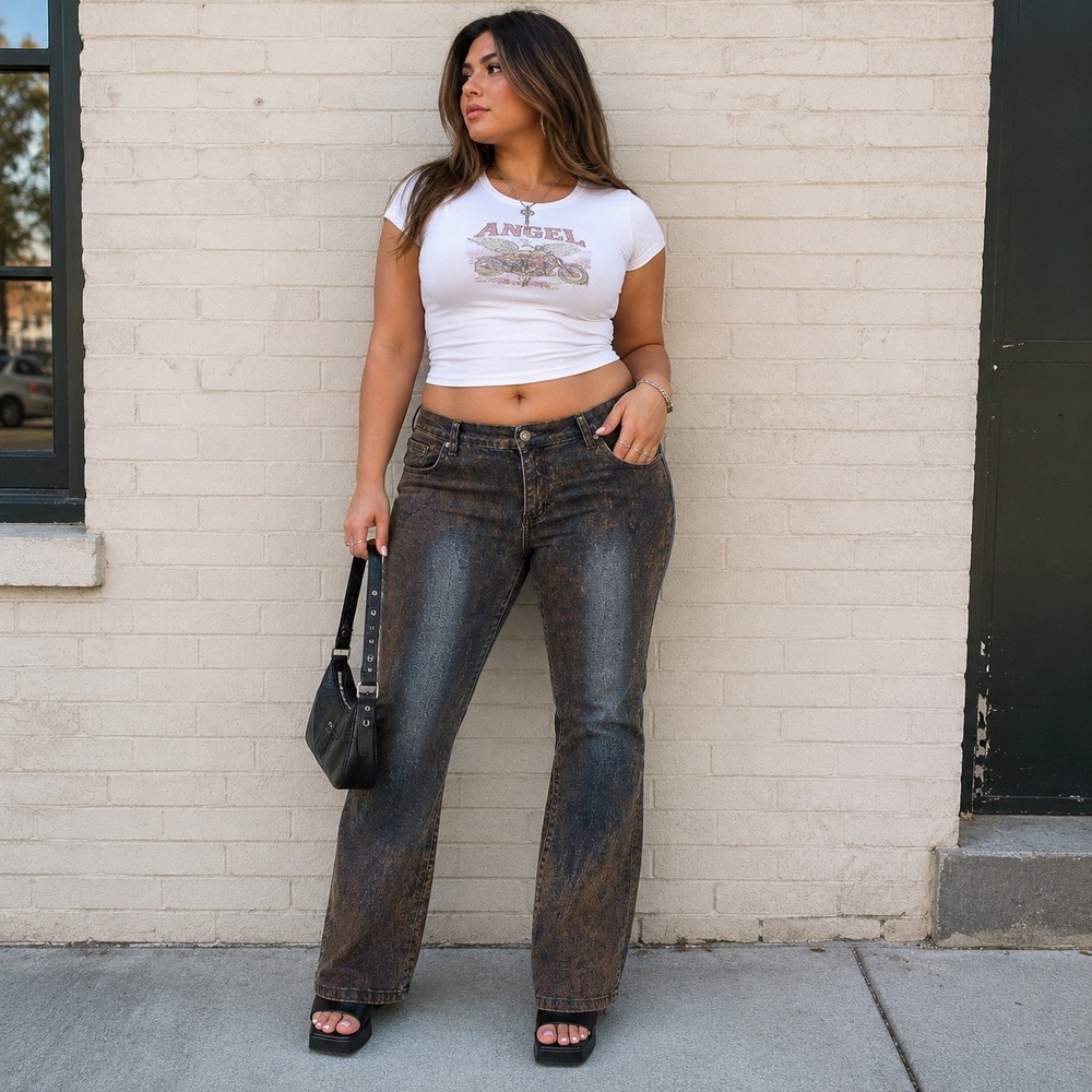 Vintage Y2K Zana Di Brushed Denim Bootcut Jeans Brown Blue‎ Women's Size 16